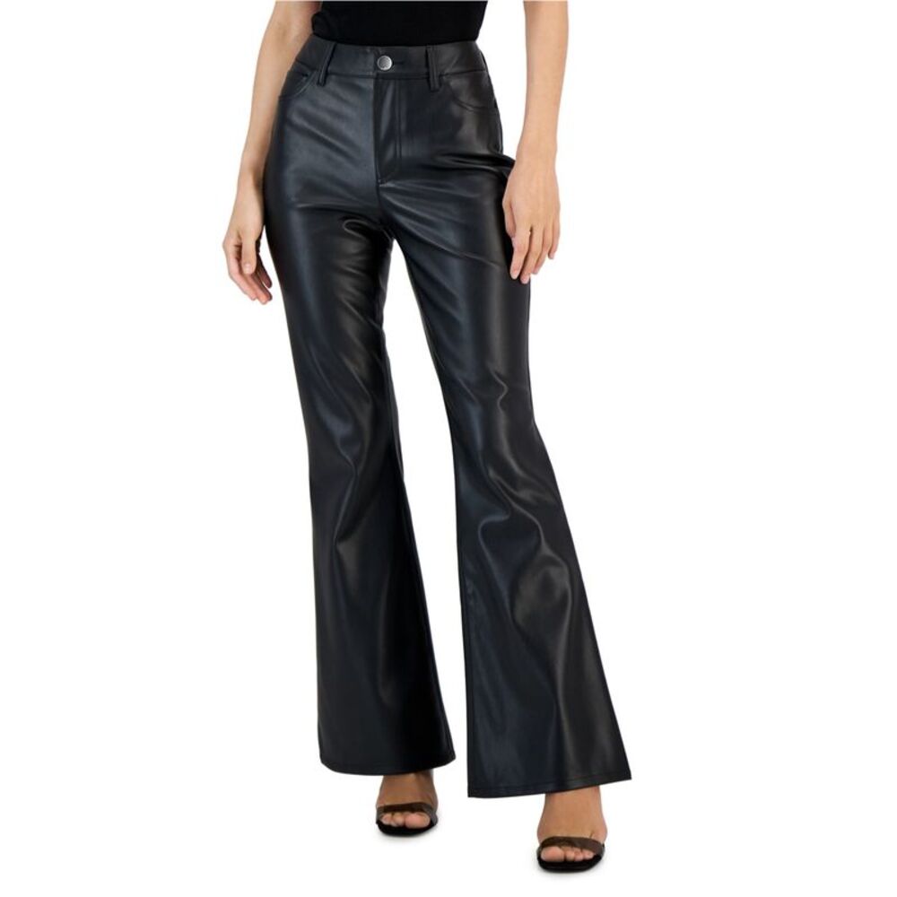 I.N.C Womens Petite Flare Leg Faux Leather Casual Trouser Pants, NWT